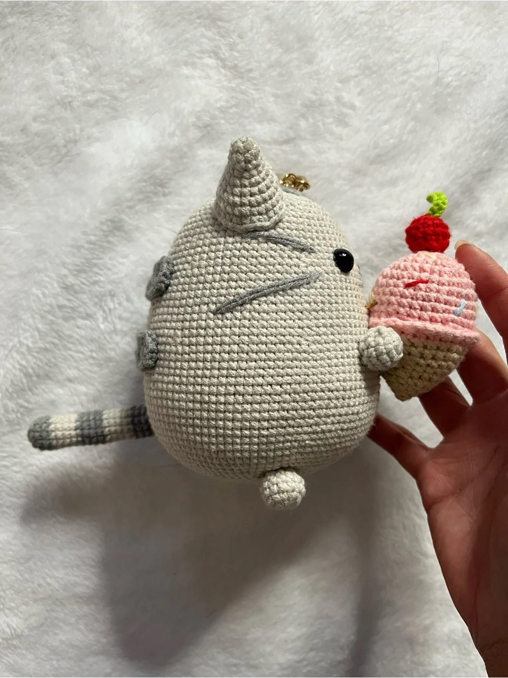 Pusheen Handmade Crochet Cat Plush Holding Pink Ice Cream